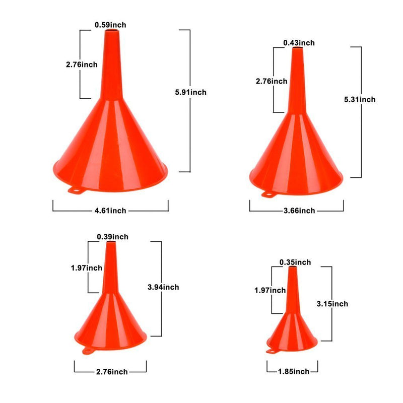DEDC Gas Funnels Plastic Funnel 2 Set of 8 for Car Automotive Mini Small Large Red 8pcs Oil Funnels - LeoForward Australia