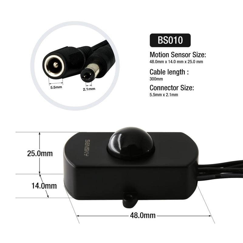 SENSKY BS010H DC 12V to 30V 3A Mini Pir Motion Sensor Switch,Occupancy Sensor Switch for Gun Safe, Kitchen Cabinet, Pantry, Closet led Lighting (Black-Without Light Sensor) - LeoForward Australia
