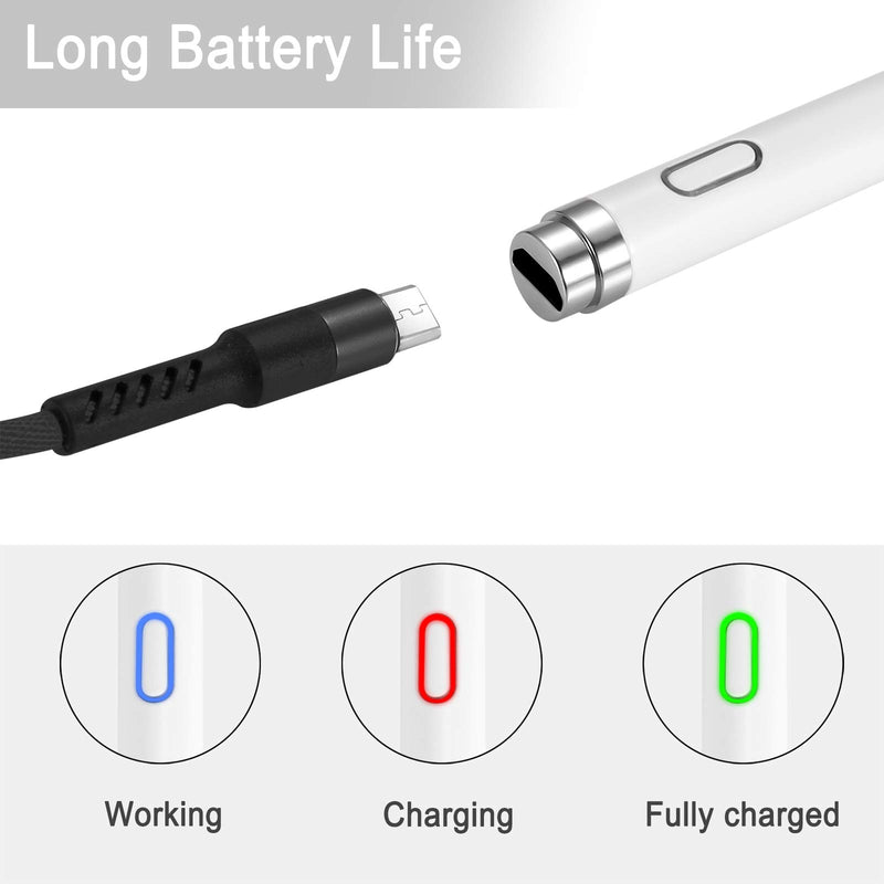 Active Stylus Pens for Touch Screens, Digital Stylish Pen Pencil Rechargeable Compatible with Most Capacitive Touch Screens (White) WHITE - LeoForward Australia