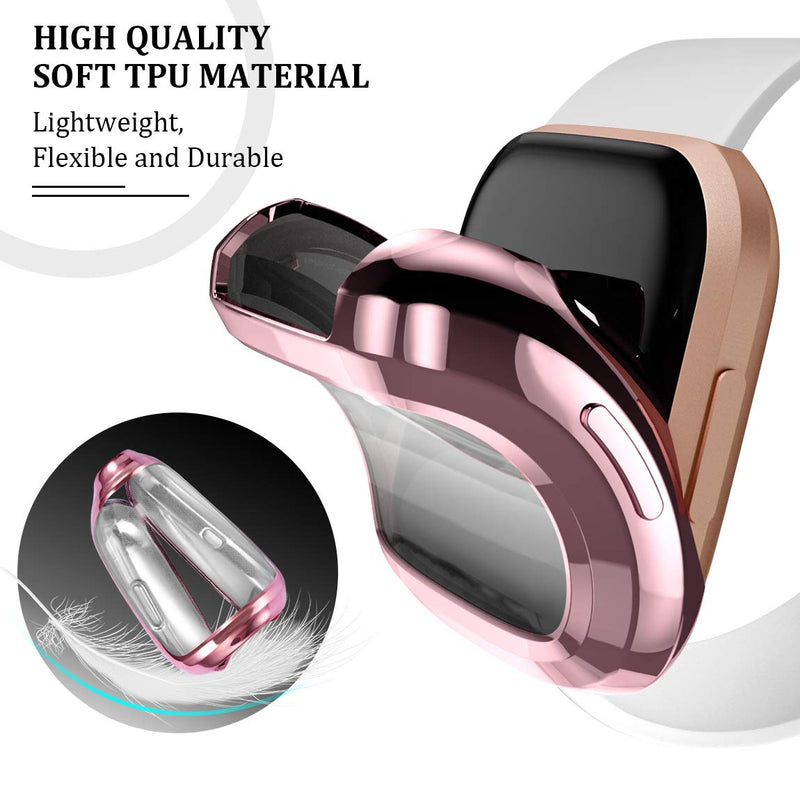 Maledan Ultra Thin Screen Protector Case Compatible with Fitbit Versa 2, 3 Pack TPU HD Full Protective Case Cover Scratch Resistant Shock Absorbing for Versa 2 Smartwatch Bands Accessories Clear/Rose Pink/Rose Gold - LeoForward Australia