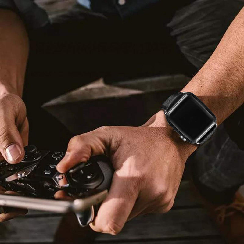 OMIU Square Bands Compatible for Apple Watch 38mm 40mm 42mm 44mm, Genuine Leather Replacement Band Compatible with Apple Watch Series 6/5/4/3/2/1, iWatch SE (Black/Black Connector, 38mm 40mm) Black Black Connector - LeoForward Australia