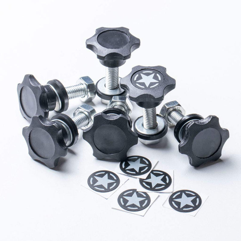 GPCA Star Thumbscrew M8 25mm + Nut + Washer + Tie-Down D-Plates Kit Compatible with Wrangler JL JT JK YJ TJ CJ Sport Sahara Rubicon Gladiator 2DR/ 4DR 1995-2021 (Pack of 6) 6 Pack Quick Release + Tie-Down D-Plate - LeoForward Australia