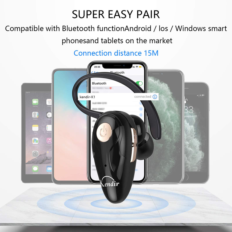 Bluetooth Headset, Kendir V5.0 Ultralight Wireless Headphone Cell Phone Earpiece with Mic Headsetcase,Volume Control, Handsfree Earbud,Compatible with Android/iPhone/Smartphones/Laptop Black - LeoForward Australia