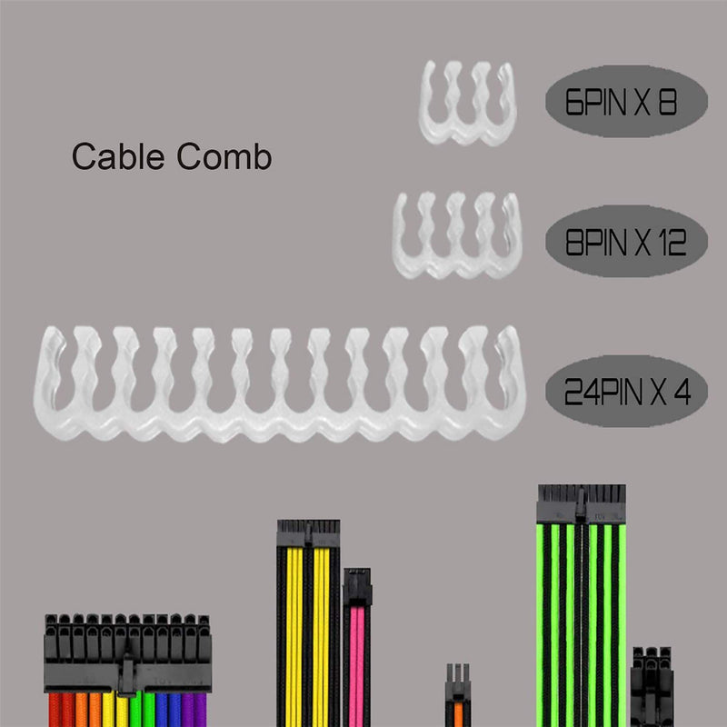 KOTTO Braided ATX Sleeved Cable Extension Kit for Power Supply Cable Kit, PSU Connectors, 24 Pin, 8 Pin, 6 Pin 4 + 4 Pin, 6 Pack, with Cable Comb 24 Pieces Set 24-Pin, 8-Pin, 6-Pin (White) White - LeoForward Australia