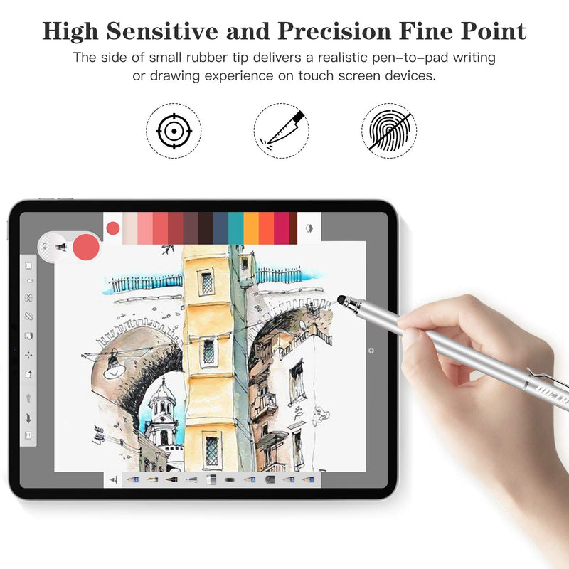 METRO Capacitive Stylus Pens, Rubber Tips 2-in-1 Series, High Sensitivity & Precision styli Pens for Touch Screens Devices (Silver) Silver - LeoForward Australia