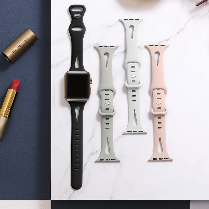 Getino Compatible with Apple Watch Band 40mm 38mm iWatch SE & Series 6 5 4 3 2 1 for Women Men, Stylish Durable Soft Silicone Slim Sport Watch Bands, 4 Pack, Black, Pink Sand,Pebble Gray, White Black/Pink Sand/Pebble Gray/White 38mm/40mm - LeoForward Australia