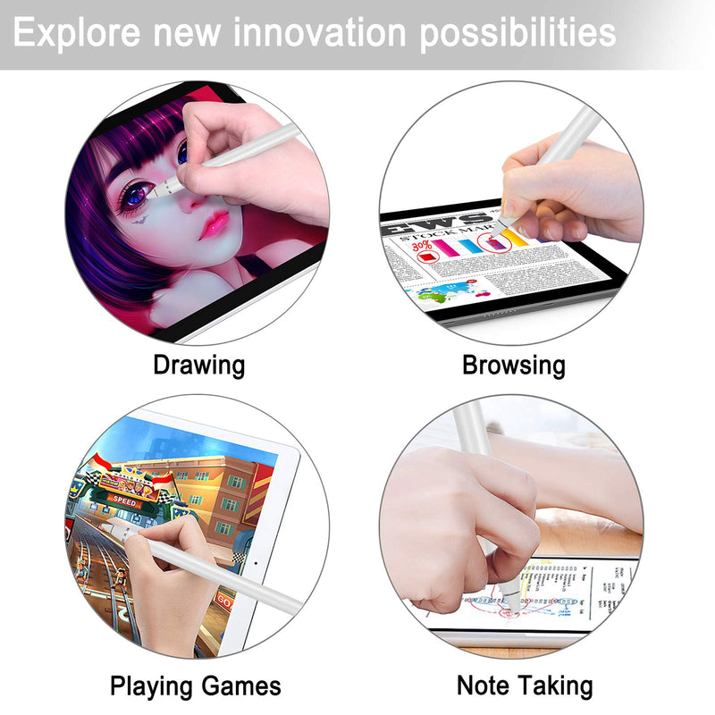 Active Stylus Pens for Touch Screens, Digital Stylish Pen Pencil Rechargeable Compatible with Most Capacitive Touch Screens (White) WHITE - LeoForward Australia