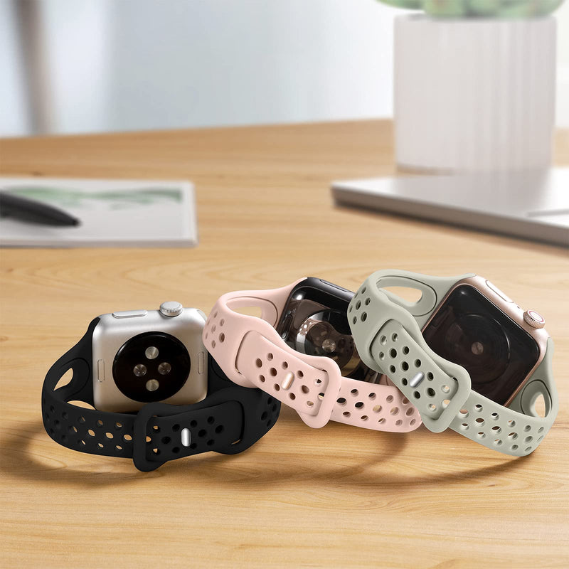 Ouwegaga Compatible with Apple Watch Band 38mm 40mm, Soft Silicone Narrow Slim Sport Breathable iWatch Bands Replacement Strap for iWatch SE & Series 6 5 4 3 2 1 for Women Men, Black Gray Pink Black/Gray/Pink 38mm/40mm - LeoForward Australia