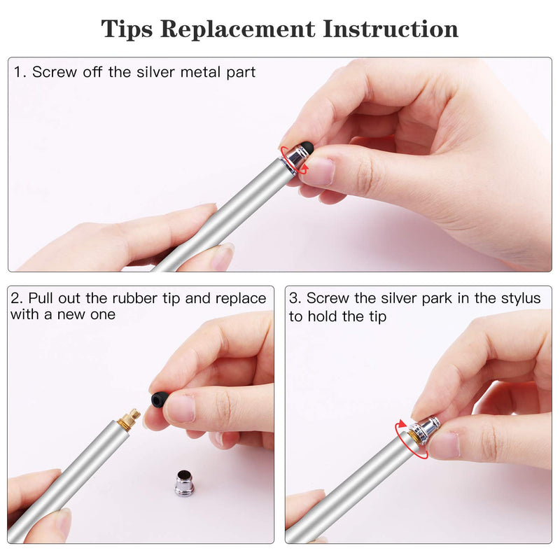 METRO Capacitive Stylus Pens, Rubber Tips 2-in-1 Series, High Sensitivity & Precision styli Pens for Touch Screens Devices (Silver) Silver - LeoForward Australia