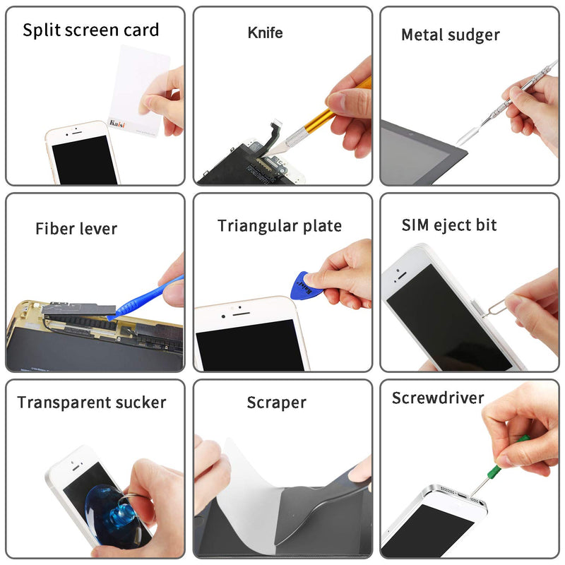 Kaisi 30 in 1 Professional Electronics Screen Opening Pry Tool Repair Kit with Steel and Carbon Fiber Nylon Spudgers, Double Side Adhesive Tape and 6 Screwdrivers for Open Cellphone, Laptops, Tablets - LeoForward Australia