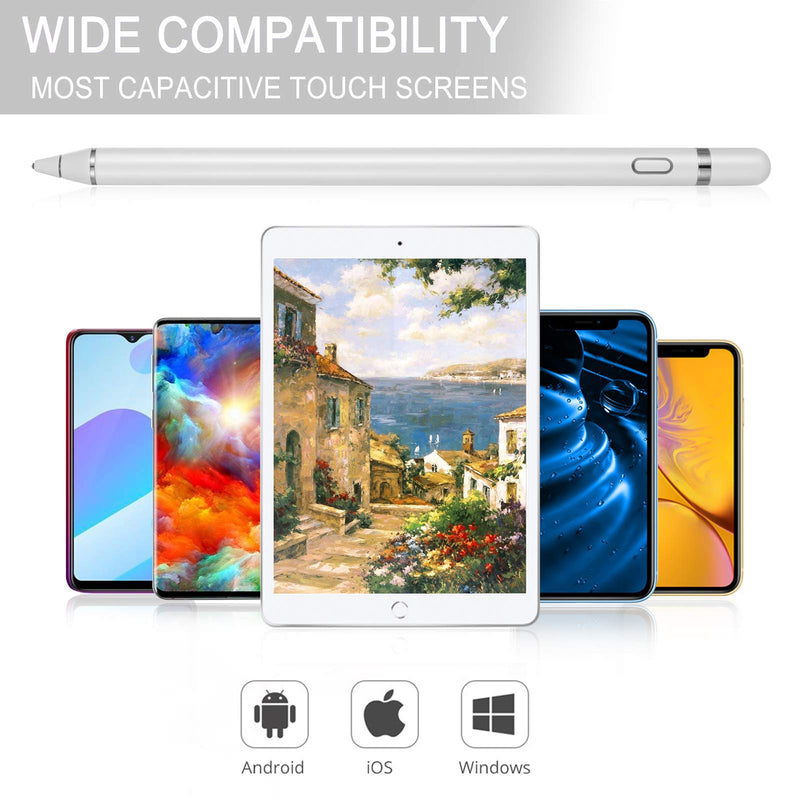 Active Stylus Pens for Touch Screens, Digital Stylish Pen Pencil Rechargeable Compatible with Most Capacitive Touch Screens (White) WHITE - LeoForward Australia