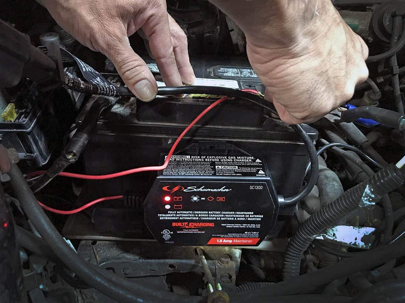 Schumacher SC1300 1.5 Amp 6V/12V Fully Automatic Direct-Mount Onboard Under-the-Hood Smart Battery Charger/Maintainer and Battery Detection for Cars, Motorcycles, Lawn Tractors, Power Sports - LeoForward Australia