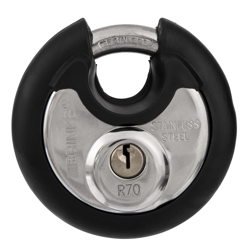  [AUSTRALIA] - BRINKS - 70mm Commercial Stainless Steel Keyed Discus Padlock - Stainless Steel Body with Stainless Steel Shackle