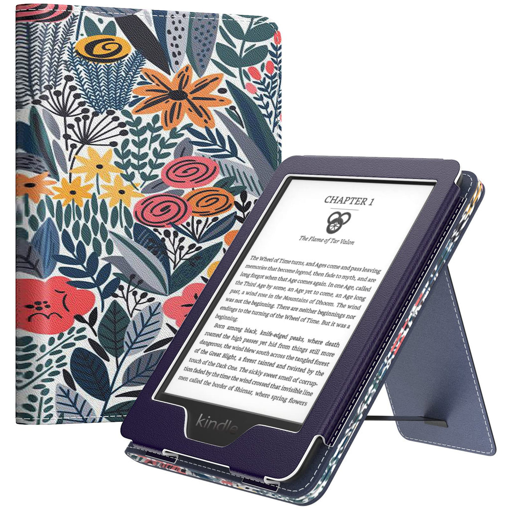  [AUSTRALIA] - MoKo Case Fits All-New 6" Kindle(11th Generation, 2022 Release)/ Kindle(10th Gen,2019)/Kindle(8th Gen, 2016), Ultra Lightweight PU Shell Cover with Auto Wake/Sleep for Kindle 2022, Blue Leaf Flower