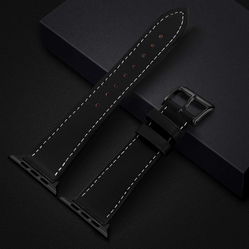 Marge Plus Compatible with Apple Watch Band 38mm 40mm, Genuine Leather Replacement Band Compatible with Apple Watch SE Series 6 5 4 (40mm) Series 3 2 1 (38mm), Black Band/Black Adapter Black/Black 38mm / 40mm - LeoForward Australia