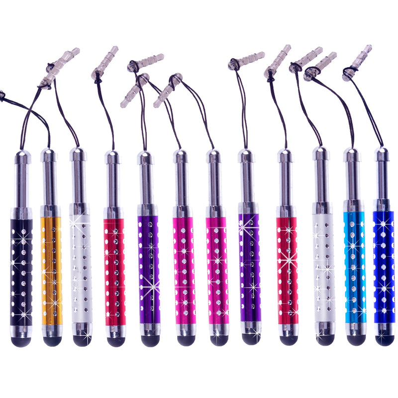 ECO-FUSED Stylus Pen Bundle - 12 Adjustable Bling Stylus Pens- with 3.5mm Jack Connector- for All Capacitive Touchscreen Devices - iPad, iPhone, Samsung Phones, All Android Phones, Tablets and More - LeoForward Australia