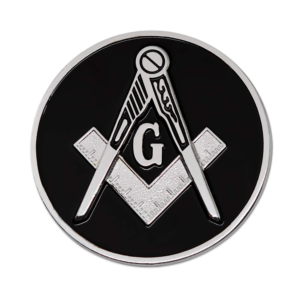  [AUSTRALIA] - Square & Compass Round Black & Silver Masonic Auto Emblem - 3" Diameter