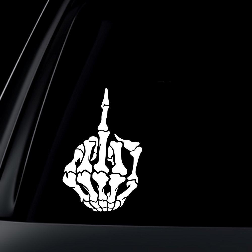  [AUSTRALIA] - World Design Skull Skeleton Bone Middle Finger Flipping Off Car Decal/Sticker- White