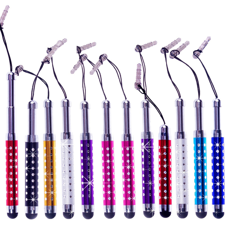 ECO-FUSED Stylus Pen Bundle - 12 Adjustable Bling Stylus Pens- with 3.5mm Jack Connector- for All Capacitive Touchscreen Devices - iPad, iPhone, Samsung Phones, All Android Phones, Tablets and More - LeoForward Australia