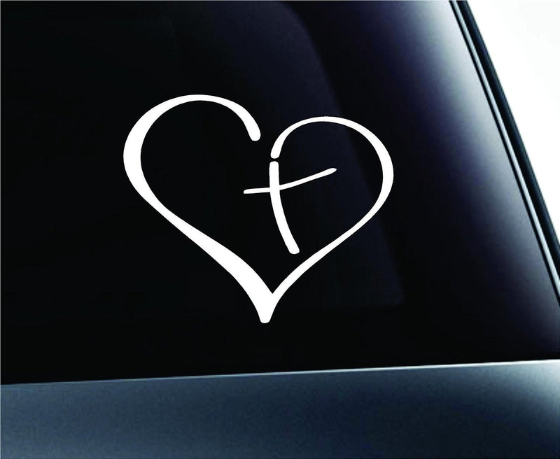  [AUSTRALIA] - Heart with Cross in Center Decal Sticker Vinyl for Car Auto Christian (3.5", White)