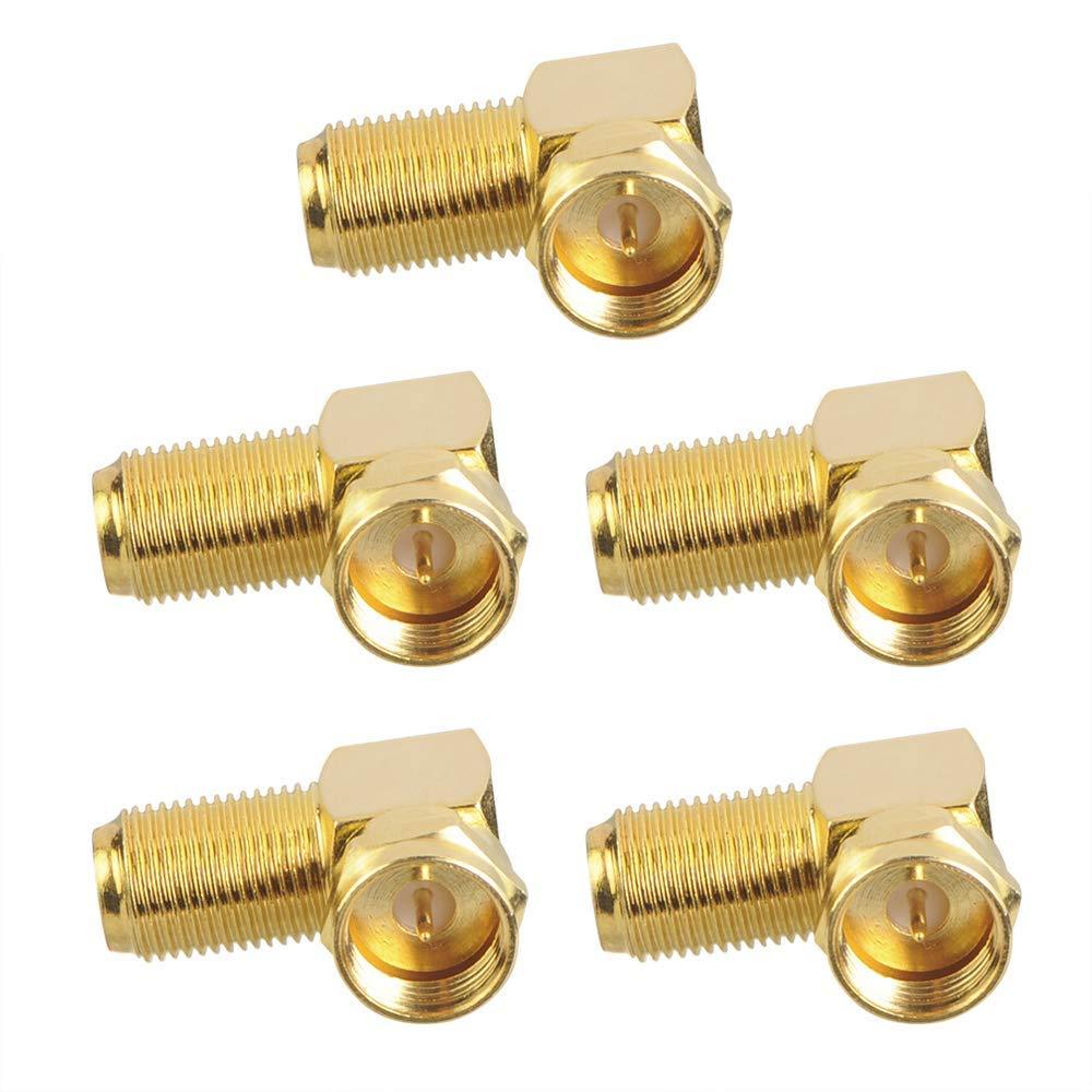 VCE 5-Pack 90 Degree Coaxial Connector, Right Angle F-Type RG6 Male to Female Adapter Gold Plated - LeoForward Australia