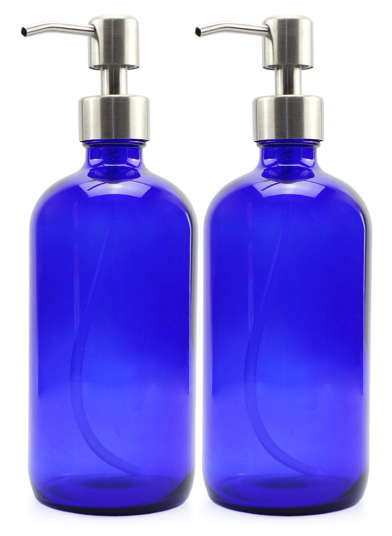 Cornucopia 16-Ounce Cobalt Blue Glass Bottles w/Stainless Steel Pumps (2-Pack), Soap Dispenser w/Lotion Pumps for Essential Oil Bottles, Lotions, Liquid Soap, and More - LeoForward Australia