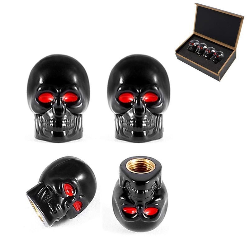 Dsycar Black Skull Style Antirust Copper Core Motorcycle Bike Car Tires Valve Stem Caps, 4Pcs/Box - LeoForward Australia