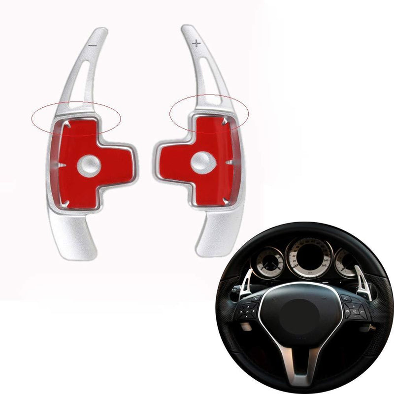  [AUSTRALIA] - Angelguoguo Car Steering Wheel Paddle Shift Paddle Shifters for Mercedes Benz Mercedes Benz A B E GLA GLK SLK M GL Class (Doesn't Fit for AMG car) (Silver) Silver