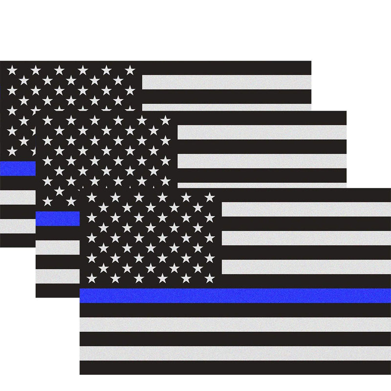  [AUSTRALIA] - Classic Biker Gear Reflective Thin Blue Line Decal - 3x5 in. American Flag Decal for Cars and Trucks, Support Police and Law Enforcement Officers (3 Pack) 3 Pack