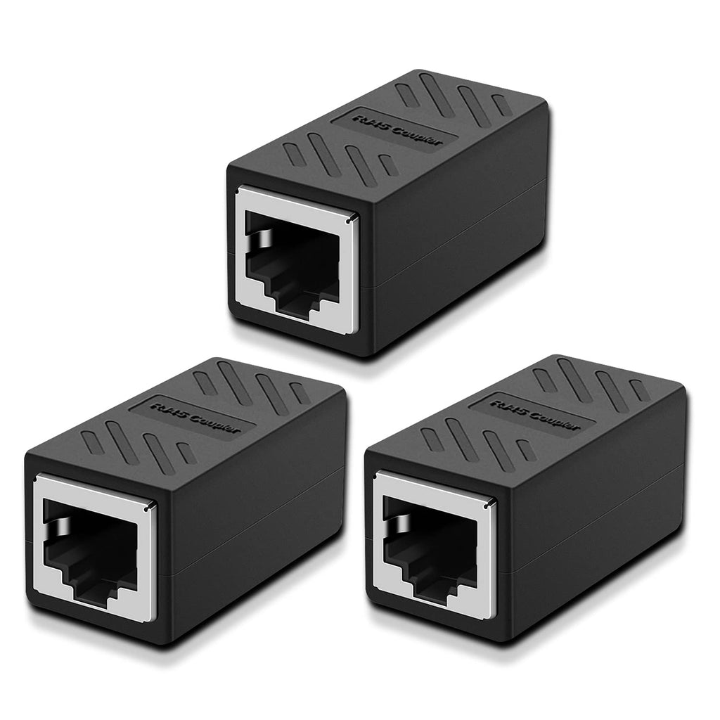 Dingsun RJ45 Coupler 3 Pack in-Line Coupler Cat7/Cat6/Cat5e Ethernet Cable Extender Adapter Female to Female, Support 100BASE-TX (Black-3 Pack) Black RJ45 Coupler 3pcs - LeoForward Australia