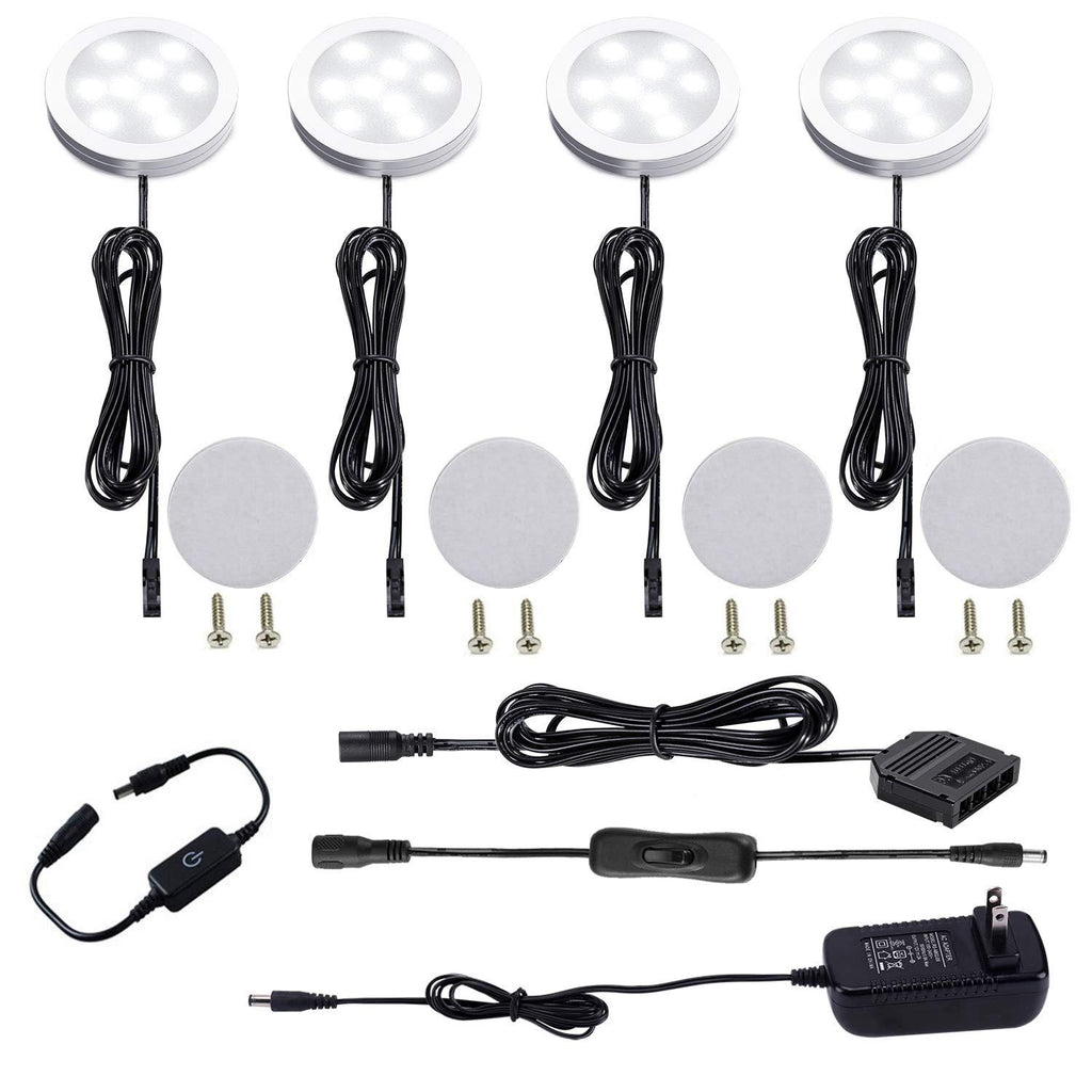 AIBOO Under Cabinet LED Puck Lights Kit with Touch Dimming Switch for Ambiance Atmosphere Night Lighting (4 Lights,Daylight White) 6000k Daylight White - LeoForward Australia