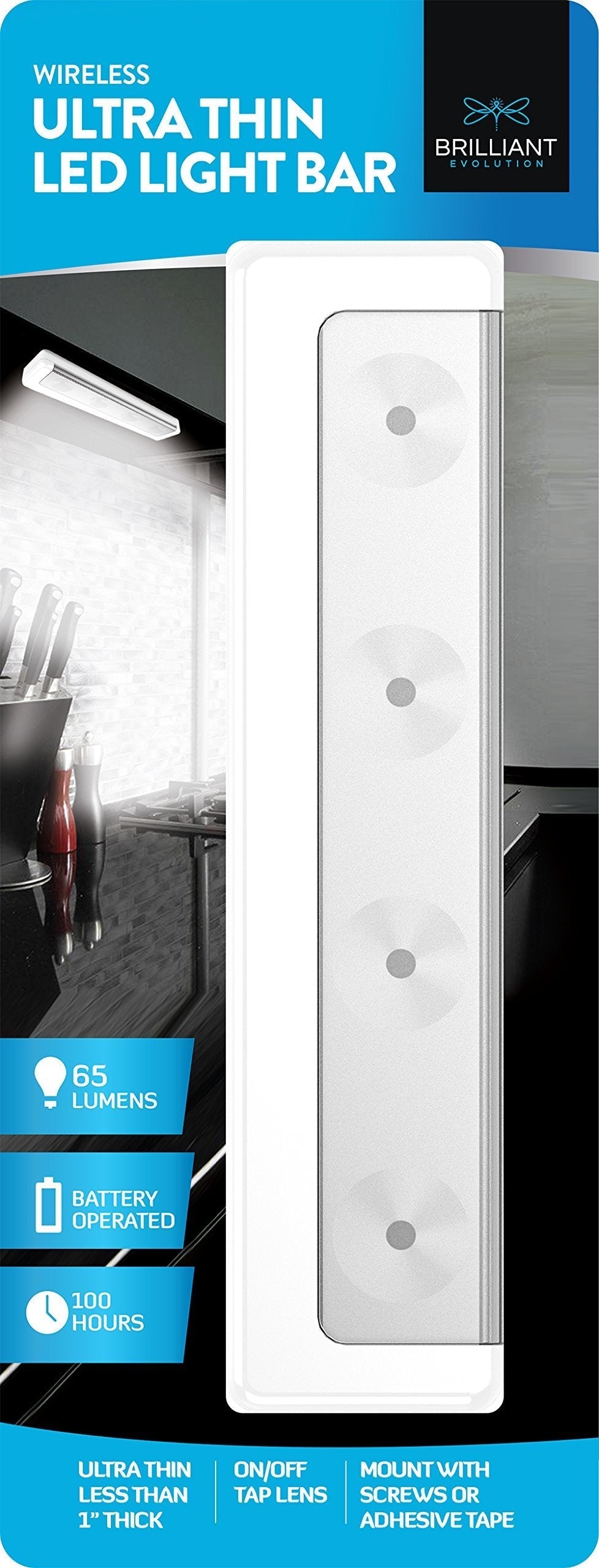 Brilliant Evolution Wireless Ultra Thin LED Light Bar 1 Pack | Battery Operated Lights | Kitchen Under Cabinet Lighting | Closet Light |Touch Light |Stick On Lights | Push Light | Wireless Light - LeoForward Australia