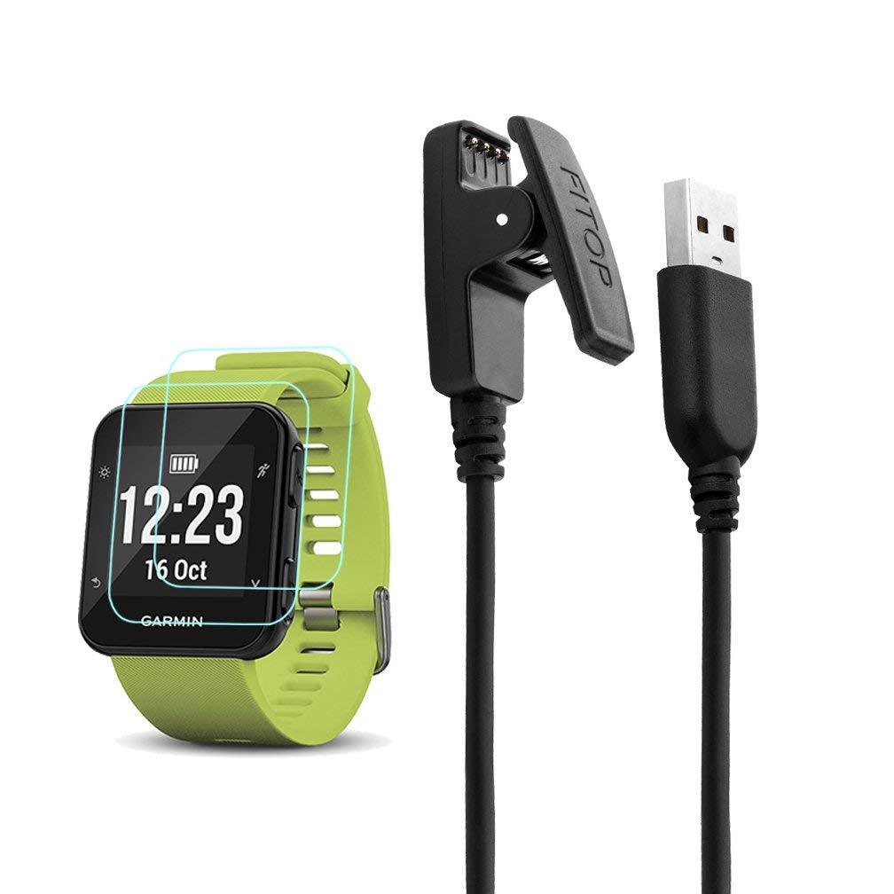 JIUJOJA for Garmin Forerunner 35 30 Charger Charging Clip Synchronous Data Cable and 2Pcs Free HD Tempered Glass Screen Protector Replacement Charger for Garmin Foreruuner 35 Smart Watch 1Pack Cable add 2pcs glass screen protectors - LeoForward Australia