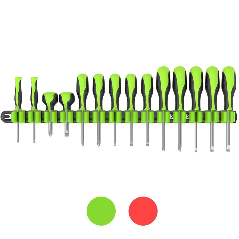  [AUSTRALIA] - Olsa Tools Premium Wall Mount Screwdriver Organizer | Black Nylon + Neon Green Clips | Holds 14 Screwdrivers Black Nylon + Green Clips