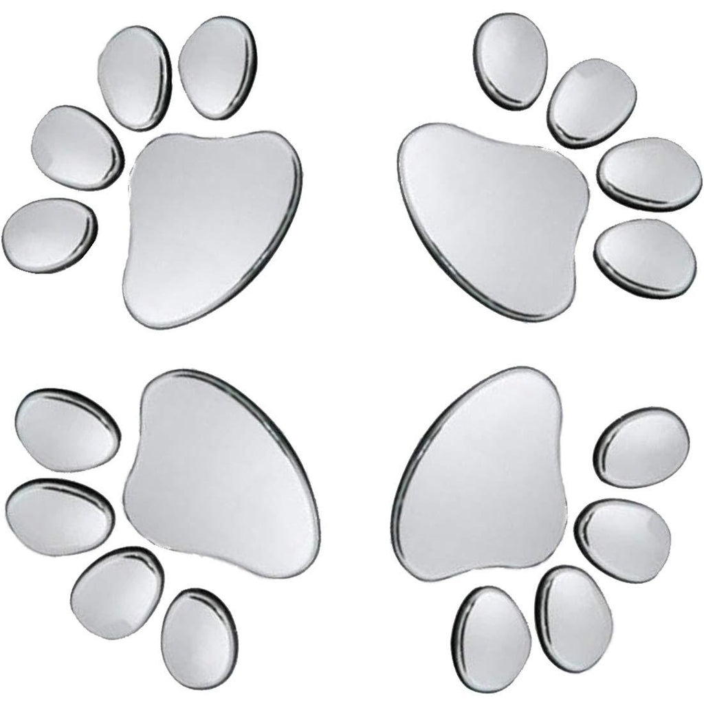  [AUSTRALIA] - Oun Nana 3D Chrome Dog Paw Footprint Sticker Decal Auto Car Emblem Decal Decoration (4pcs)