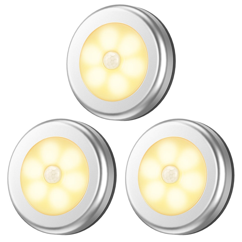 AMIR Upgraded Motion Sensor Light, Cordless Battery-Powered LED Night Light, Closet Lights Stair Lights, Puck Lights, Safe Lights for Hallway, Bathroom, Bedroom, Kitchen (Warm White - Pack of 3) Silver - Warm White - LeoForward Australia