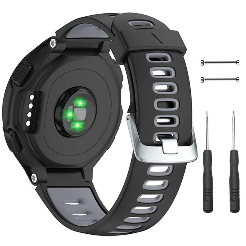 NotoCity Silicone Watch Band Replacement Solft Silicone Strap Compatible Forerunner 230/220/ 235/ 620/ 630/ 735XT/ Approach S20/ S5/ S6-Black Gray Black-Gray - LeoForward Australia