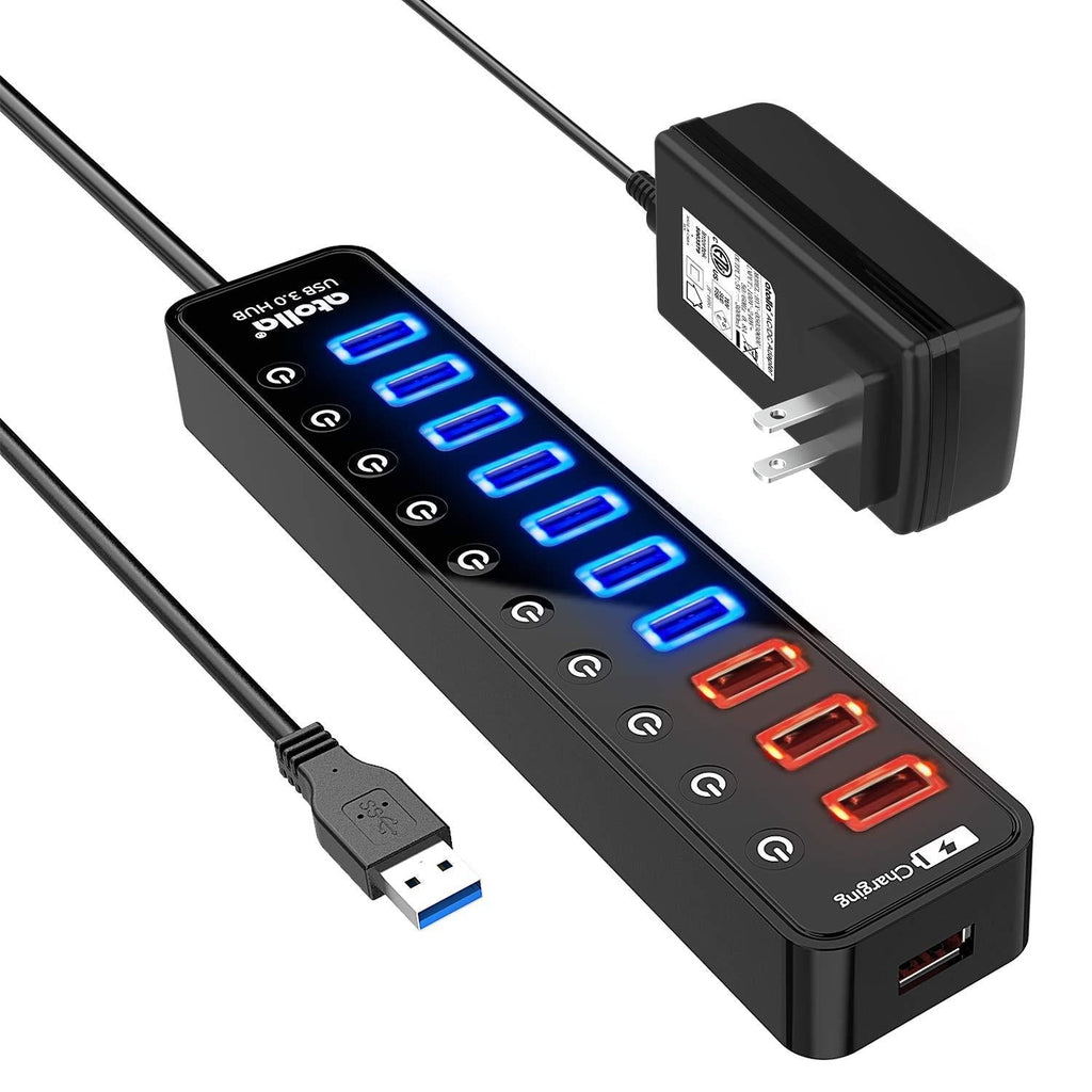 Powered USB 3.0 Hub, Atolla USB 3.0 Data Hub 11 Ports - 7 USB 3.0 Data Ports + 4 Smart Charging Port with Individual On/Off Switches and 12V/4A Power Adapter USB Hub 3.0 Splitter - LeoForward Australia