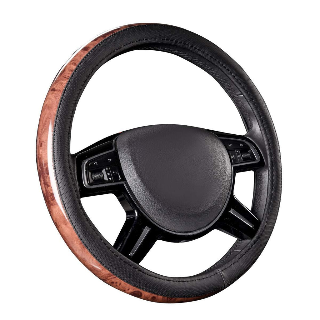 CAR PASS Universal Fit Full Wood Grain Leather Steering Wheel Covers Fit for Suvs,Trucks,Sedans, Anti-Slip Design …(Black) black - LeoForward Australia