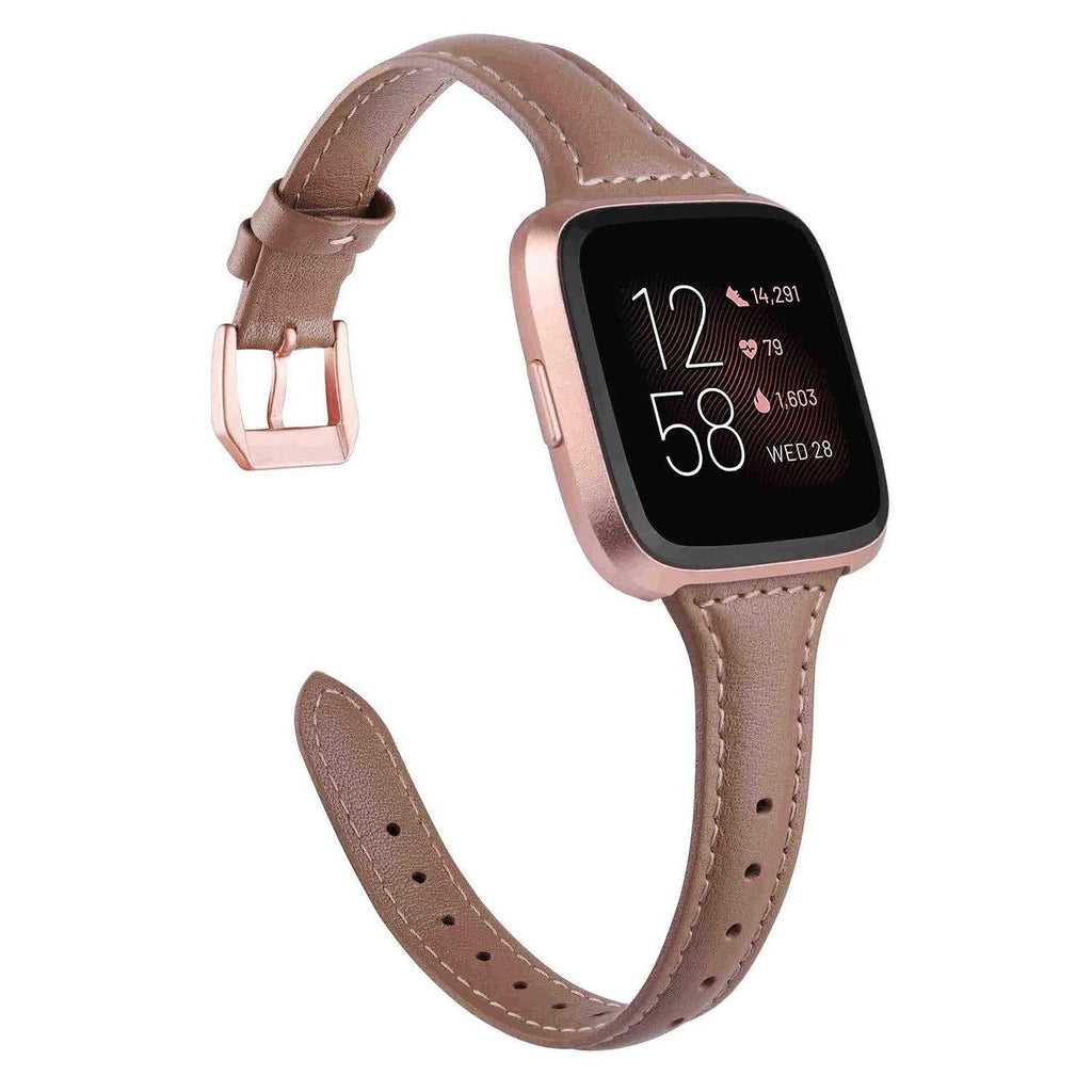 TOYOUTHS Leather Strap Compatible with Fitbit Versa/Versa 2 Bands Women Men Slim Genuine Leather Wristbands Replacement for Versa Lite Edition/Versa SE Classic Accessorie Multi Colors Pink Gray+Rose Gold Buckle - LeoForward Australia