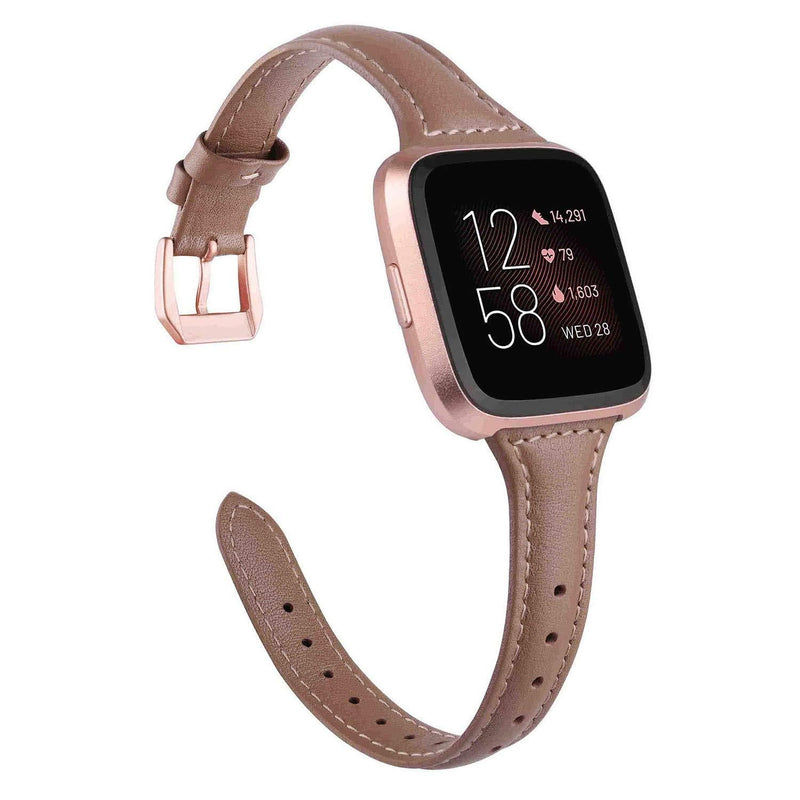 TOYOUTHS Leather Strap Compatible with Fitbit Versa/Versa 2 Bands Women Men Slim Genuine Leather Wristbands Replacement for Versa Lite Edition/Versa SE Classic Accessorie Multi Colors Pink Gray+Rose Gold Buckle - LeoForward Australia
