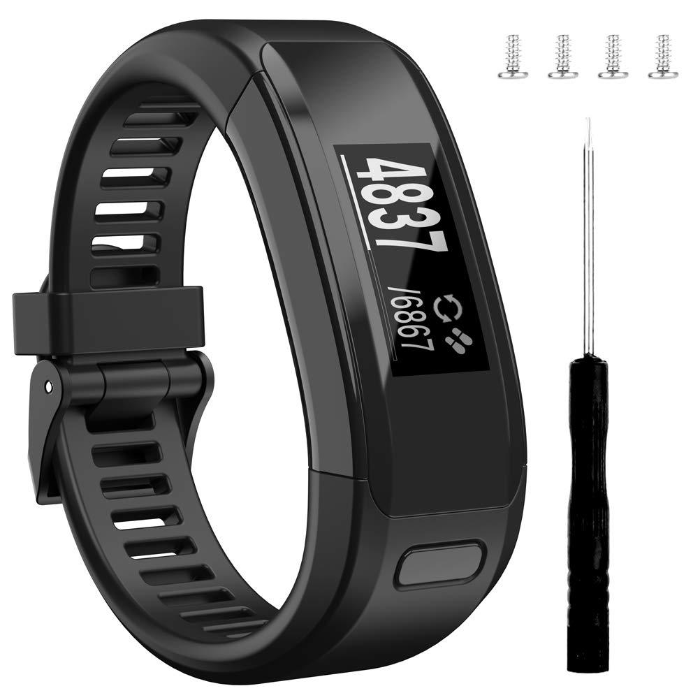 Wizvv Compatible Bands Replacement for Garmin Vivosmart HR, With Metal Buckle Fitness Wristband Strap (8 Colors) Black Regular - LeoForward Australia