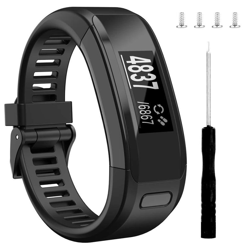 Wizvv Compatible Bands Replacement for Garmin Vivosmart HR, With Metal Buckle Fitness Wristband Strap (8 Colors) Black Regular - LeoForward Australia