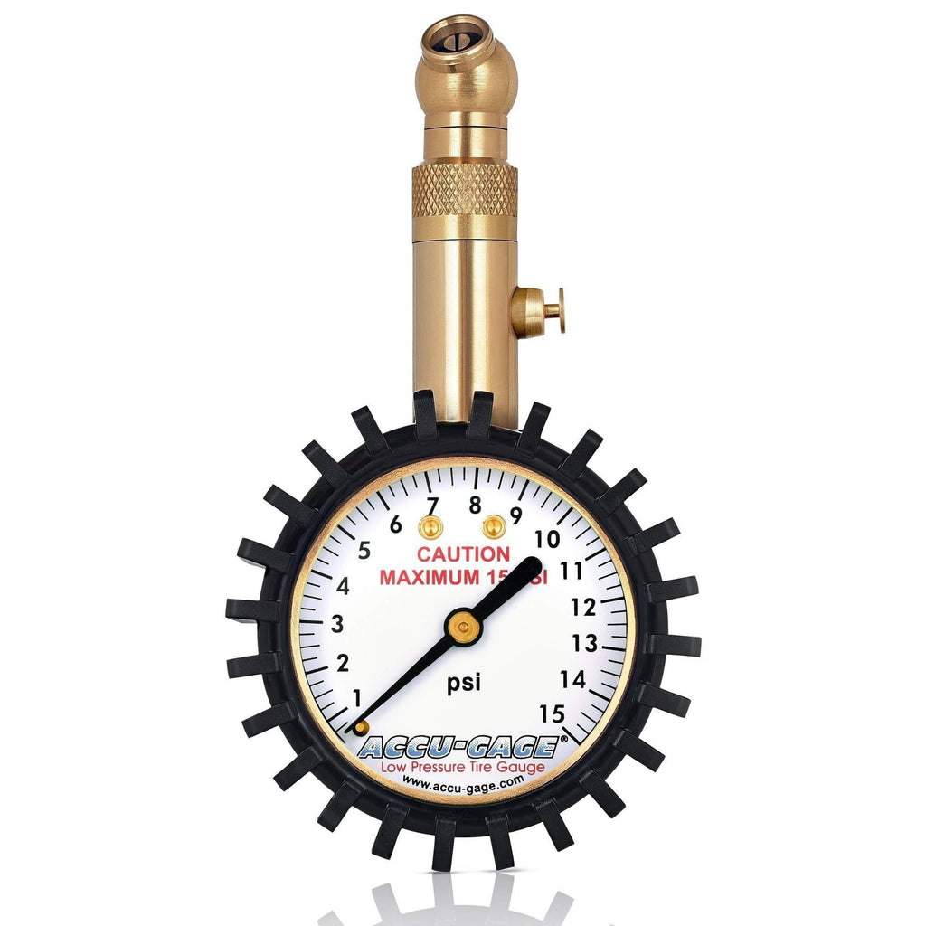 Accu-Gage Low Pressure Tire Gauge with Protective Rubber Guard, Angled Chuck, 15psi 15 PSI - LeoForward Australia
