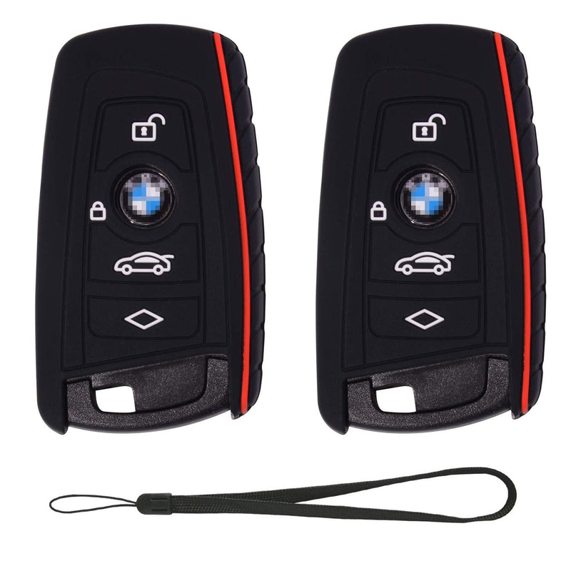  [AUSTRALIA] - Velsman Compatible with BMW Trapezoid Style Key FOB Silicone Case Cover Protector Holder -3 Buttons and Wrist Strap - Please Double Check Your Key Configuration and Shape (2-Pack Black) 2-Pack Black