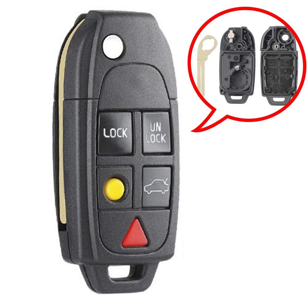  [AUSTRALIA] - Beefunny Replacement Folding Remote Key Case Fob 5 Button for Volvo XC70 XC90 2003-2014 (1) 1