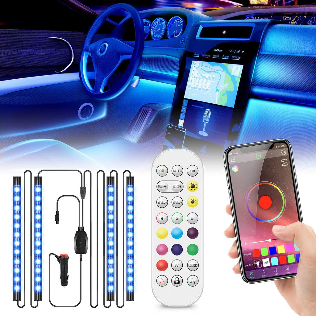 Interior Car Lights, Upgrade 2-in-1 Design DC 12V Sound Activated 48 Led Car Strip Lights, Box control, Remote Control and APP Control Lighting Kits for All Vehicles, Parties, Indoor/Outdoor 48 LEDS,Million colors,APP control - LeoForward Australia