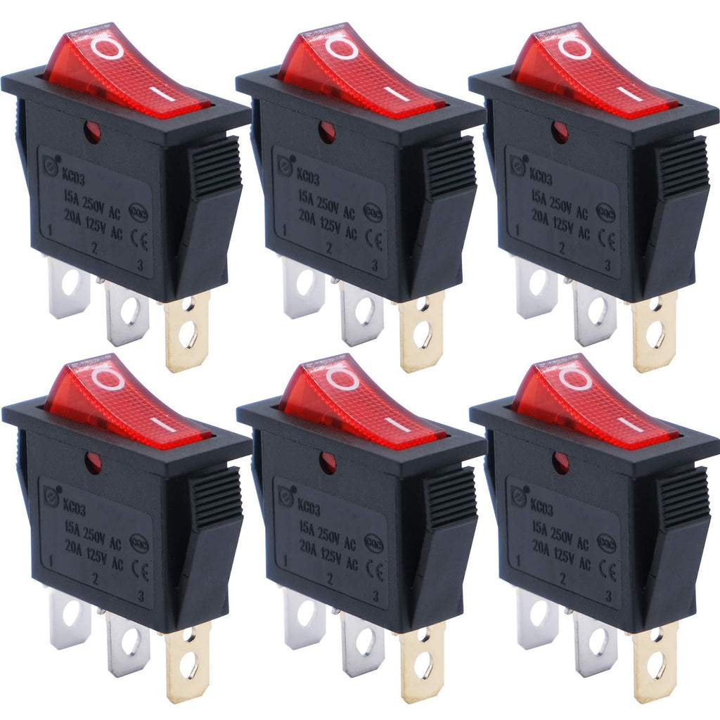 mxuteuk 6pcs AC110V Red Light Rocker Switch Illuminated Snap-in Toggle Switch Power SPST ON-Off 3 Pin AC 250V 6A 125V 10A, Use for Household Appliances MXU3-101NR 3 Pin LED Red ON-OFF - LeoForward Australia