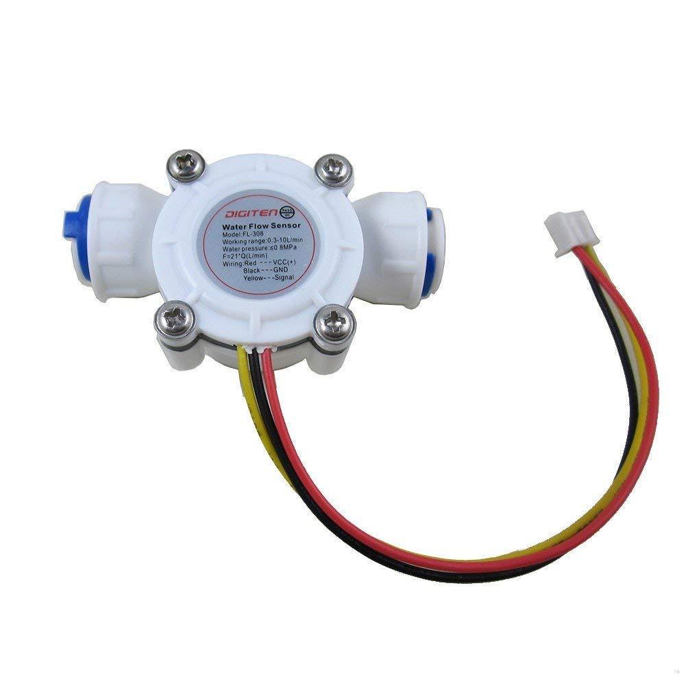 DIGITEN G3/8" Quick Connect Hall Effect Sensor Water Flow Sensor Food-Grade Flowmeter Water Flow Counter Meter 0.3-10L/min - Arduino, Raspberry Pi, and Reverse Osmosis Filter Compatible - LeoForward Australia