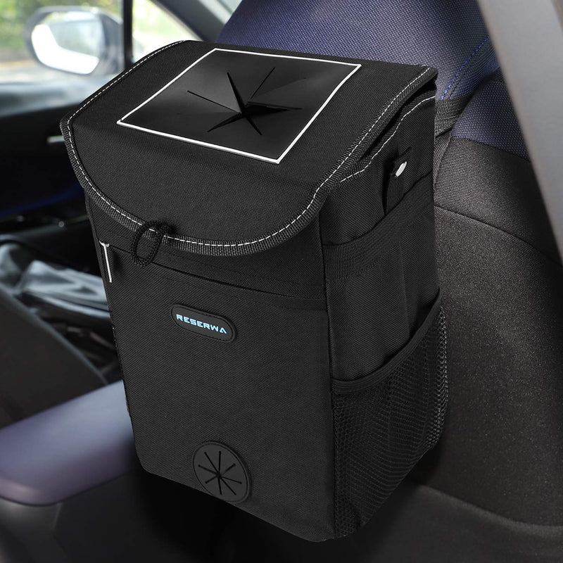  [AUSTRALIA] - Reserwa Car Trash Can with Lid and Storage Pocket Leakproof Car Garbage Can Portable Auto car trash bag Hanging or Mounting In Car 2 Gallon Car Organizer with Adjustable Straps Storage Car Accessories